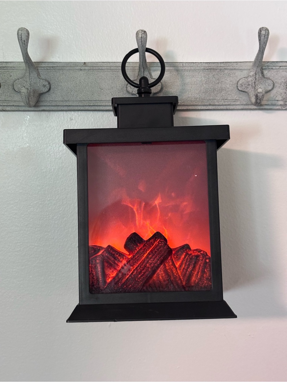 Black LED Wall Lantern with Orange Flame Effect